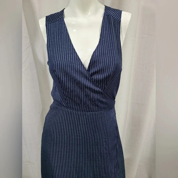 Lulus Fine Lines Navy Blue Striped   High-Low Wrap‎ Dress size S bridesmaid - Picture 7 of 11